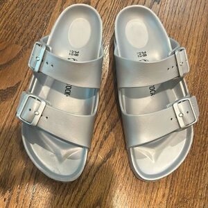 BIRKENSTOCK Arizona EVA Silver Rubber Birks Slide Sandals Sz 38 Women 7 Mens 5